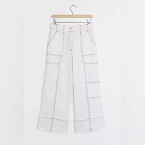 Maeve by Anthropologie Ivory Wide-Leg Contrast Stitch Utility Pants Size 0